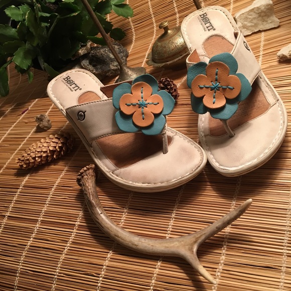 Born Shoes - Born ~ Hand-Crafted FootWear Leather Flower Wedge